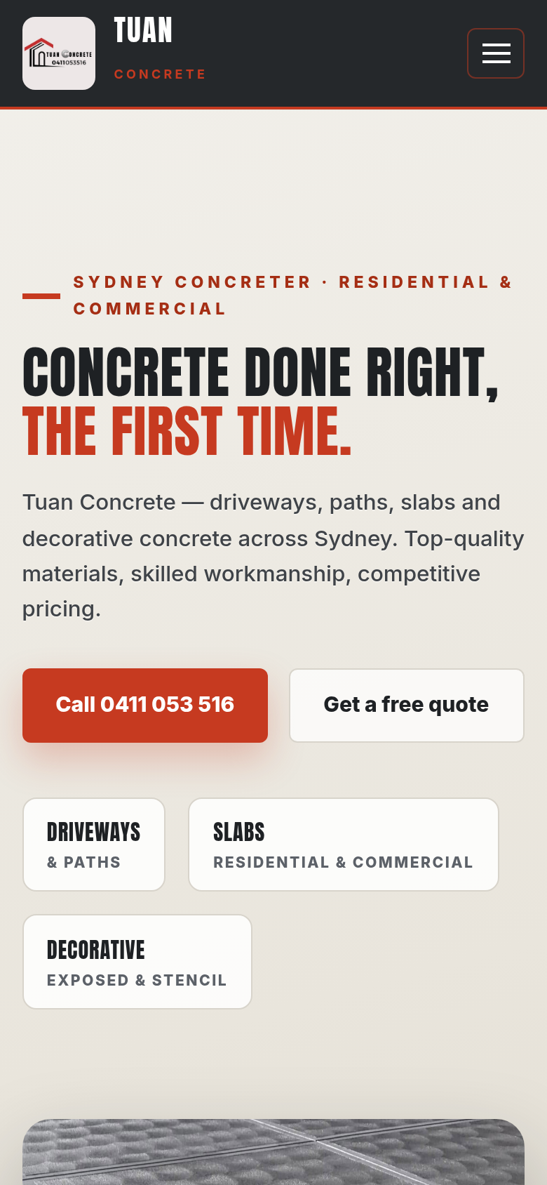 A website built overnight for a Sydney concreter